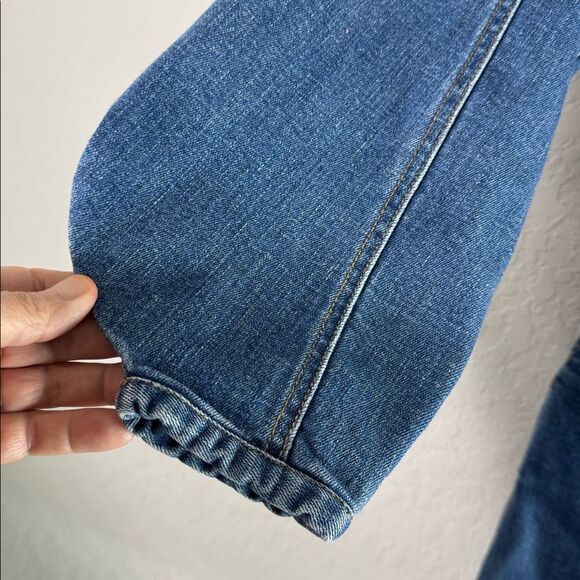 AMUR Sammy Denim Dress Size 6 Puff Sleeve Button Front Ruffle - Picture 7 of 14